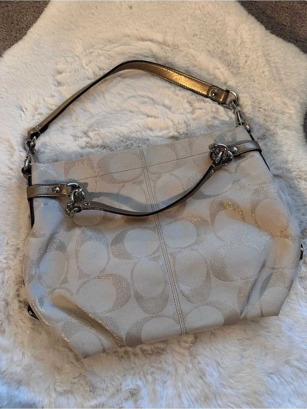 Coach Metallic Chalk Logo Hobo Shoulder Bag